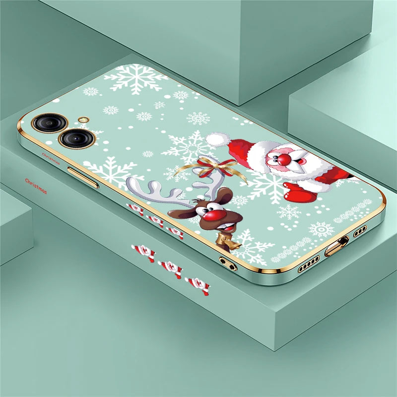 Christmas Deer Printed Phone Case For Samsung Galaxy A06 A03 Core A03S A04 A04S A05 A05S A02 A02S Plating Silicone Cover