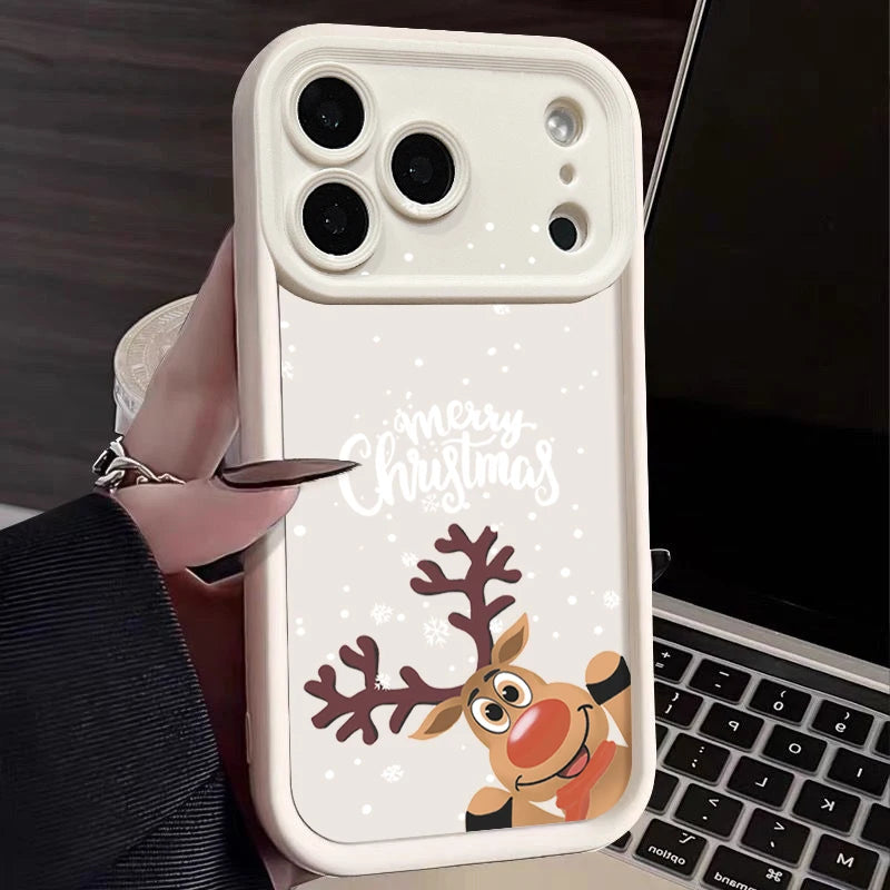 Christmas Elk Print Phone Case For iPhone 17 16 15 14 13 12 Pro Max 16 17 Pro 11 16e 17 Air Shockproof Soft Silicone Cover Funda