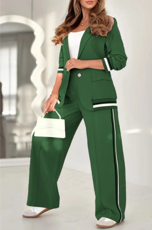 2 Pcs Set Women Suit Coat Pants Suit Lapel Long Sleeves Lady Jacket Wide Leg High Waist Trousers Female Commuting Office Outfit - StoreTokTik2 Pcs Set Women Suit Coat Pants Suit Lapel Long Sleeves Lady Jacket Wide Leg High Waist Trousers Female Commuting Office Outfit