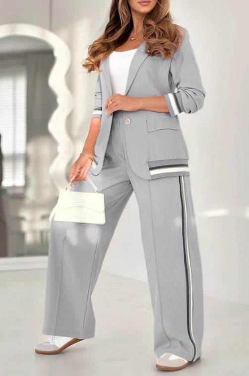 2 Pcs Set Women Suit Coat Pants Suit Lapel Long Sleeves Lady Jacket Wide Leg High Waist Trousers Female Commuting Office Outfit - StoreTokTik2 Pcs Set Women Suit Coat Pants Suit Lapel Long Sleeves Lady Jacket Wide Leg High Waist Trousers Female Commuting Office Outfit