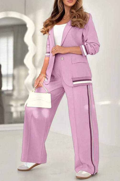 2 Pcs Set Women Suit Coat Pants Suit Lapel Long Sleeves Lady Jacket Wide Leg High Waist Trousers Female Commuting Office Outfit - StoreTokTik2 Pcs Set Women Suit Coat Pants Suit Lapel Long Sleeves Lady Jacket Wide Leg High Waist Trousers Female Commuting Office Outfit