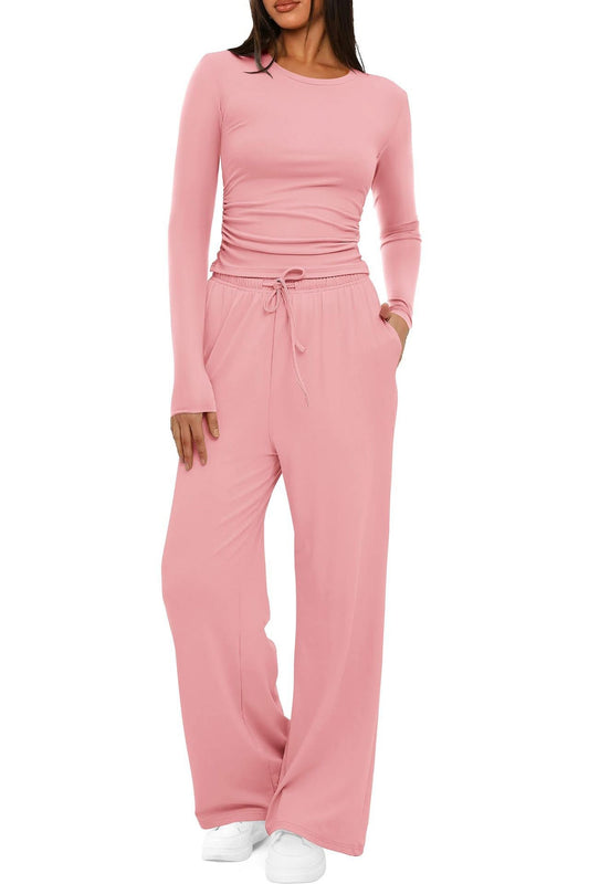 2 Pieces Women's Suit Autumn WinteSle Lon Tops Higg eveh Waisted Wide Leg Pants Sportswear Female Clothes Solid Color Casual Suit - StoreTokTik2 Pieces Women's Suit Autumn WinteSle Lon Tops Higg eveh Waisted Wide Leg Pants Sportswear Female Clothes Solid Color Casual Suit
