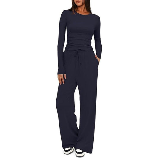 2 Pieces Women's Suit Autumn WinteSle Lon Tops Higg eveh Waisted Wide Leg Pants Sportswear Female Clothes Solid Color Casual Suit - StoreTokTik2 Pieces Women's Suit Autumn WinteSle Lon Tops Higg eveh Waisted Wide Leg Pants Sportswear Female Clothes Solid Color Casual Suit