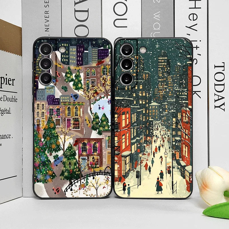 Christmas Snow Street Shop Window Scenery Pattern Phone Case for OnePlus 12 13R 11 10 9 8 Pro Nord 4 N100 CE3 ACE2 ACE3 5G Cover