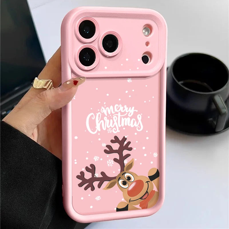 Christmas Elk Print Phone Case For iPhone 17 16 15 14 13 12 Pro Max 16 17 Pro 11 16e 17 Air Shockproof Soft Silicone Cover Funda