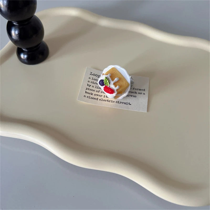 Cute Y2K Cartoon Ice Cream Cherry Fruit Strawberry Cake Chunky Ring Girls Fashion Vintage Aesthetic Charm Jewelry Accessories