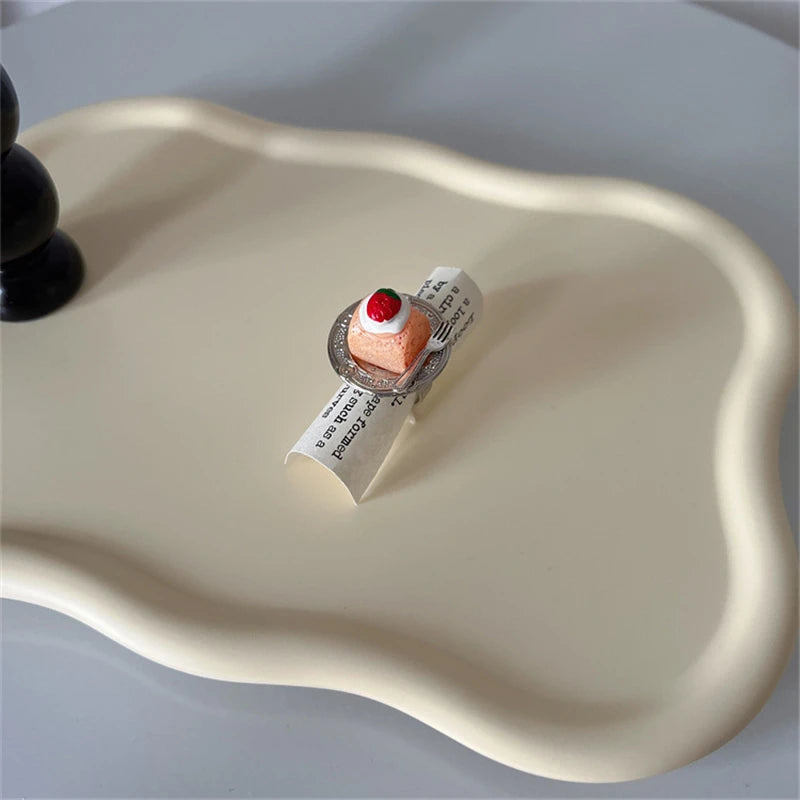 Cute Y2K Cartoon Ice Cream Cherry Fruit Strawberry Cake Chunky Ring Girls Fashion Vintage Aesthetic Charm Jewelry Accessories