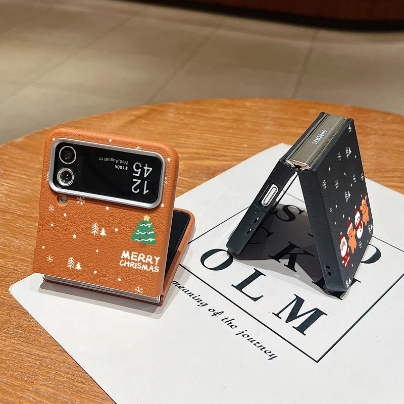 For Samsung Galaxy Z Flip7 FE Flip 7 6 5 4 3 5G Cartoon Christmas Print Case Soft Folding Phone Cover For Samsung Z Flip5 Flip6