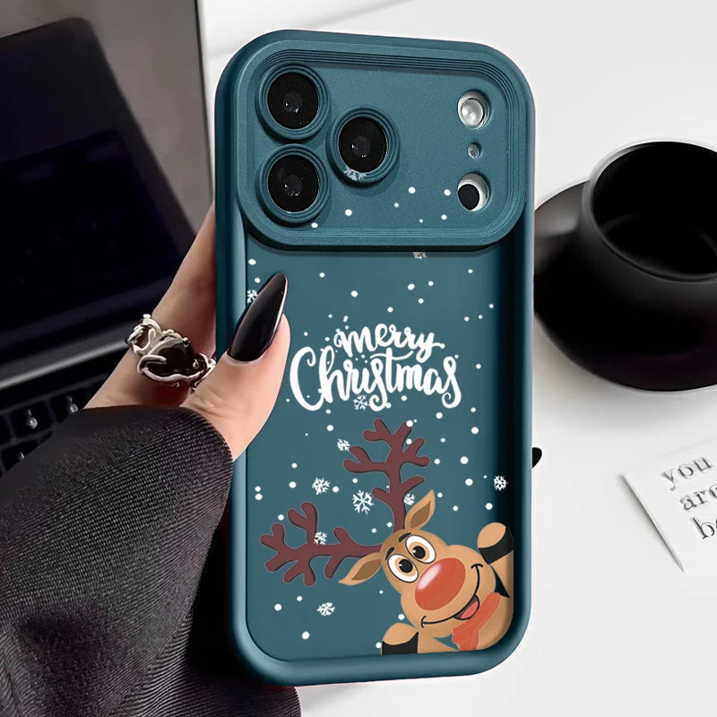 Christmas Elk Print Phone Case For iPhone 17 16 15 14 13 12 Pro Max 16 17 Pro 11 16e 17 Air Shockproof Soft Silicone Cover Funda