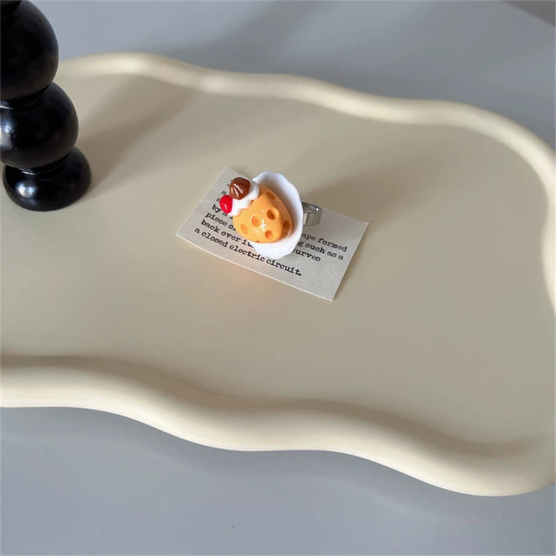 Cute Y2K Cartoon Ice Cream Cherry Fruit Strawberry Cake Chunky Ring Girls Fashion Vintage Aesthetic Charm Jewelry Accessories