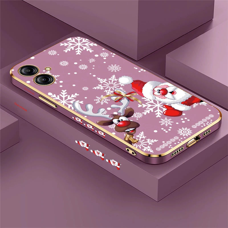 Christmas Deer Printed Phone Case For Samsung Galaxy A06 A03 Core A03S A04 A04S A05 A05S A02 A02S Plating Silicone Cover