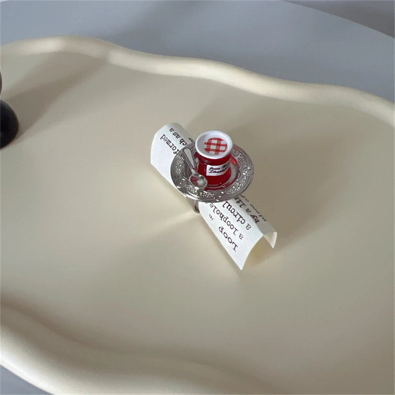 Cute Y2K Cartoon Ice Cream Cherry Fruit Strawberry Cake Chunky Ring Girls Fashion Vintage Aesthetic Charm Jewelry Accessories