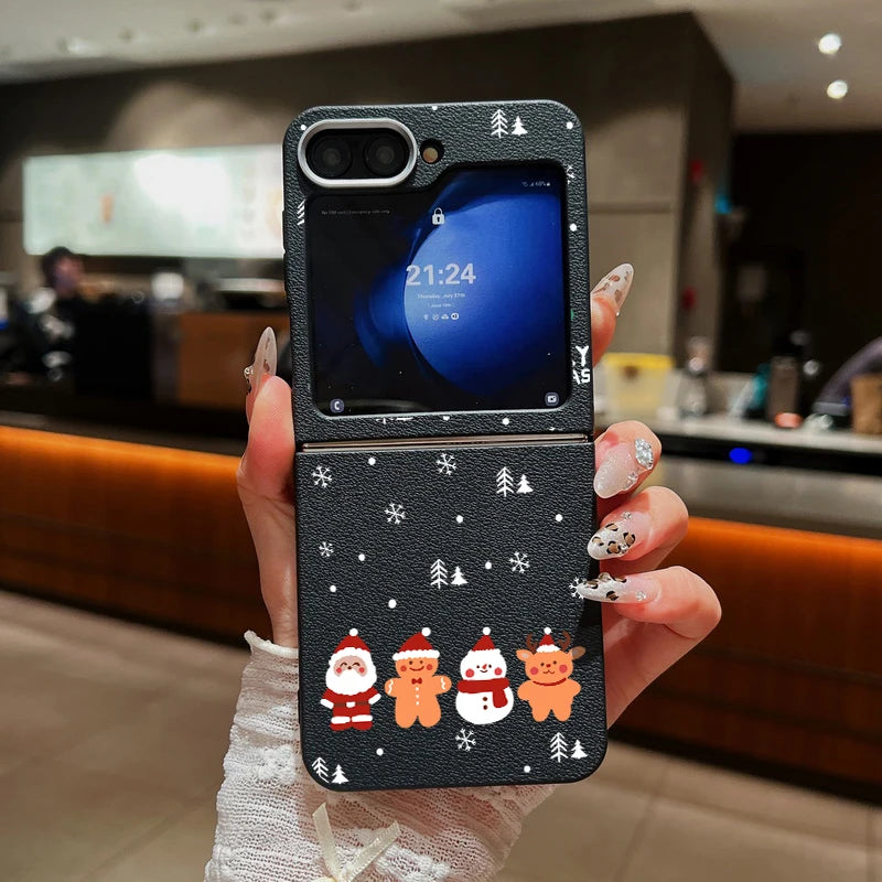 For Samsung Galaxy Z Flip7 FE Flip 7 6 5 4 3 5G Cartoon Christmas Print Case Soft Folding Phone Cover For Samsung Z Flip5 Flip6