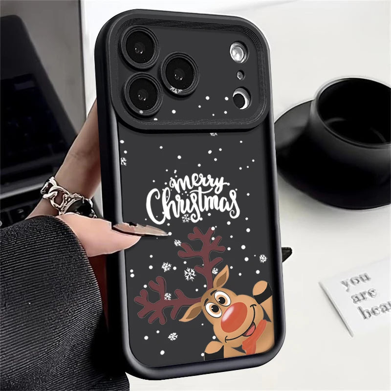 Christmas Elk Print Phone Case For iPhone 17 16 15 14 13 12 Pro Max 16 17 Pro 11 16e 17 Air Shockproof Soft Silicone Cover Funda