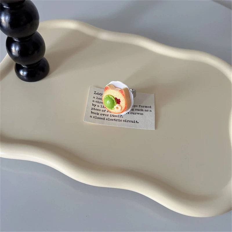 Cute Y2K Cartoon Ice Cream Cherry Fruit Strawberry Cake Chunky Ring Girls Fashion Vintage Aesthetic Charm Jewelry Accessories