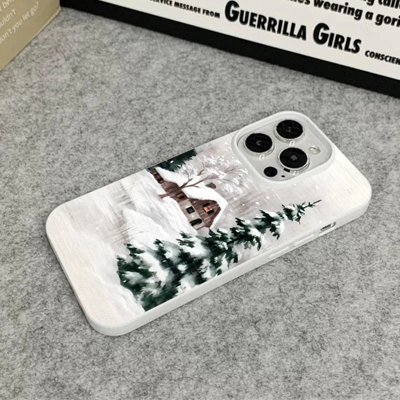 Christmas Winter Snow Tree Cabin Phone Case for iPhone 17 Pro Max Air 16 16e 13 12 14 15 Plus 11 Pro Max Shockproof Soft Cover