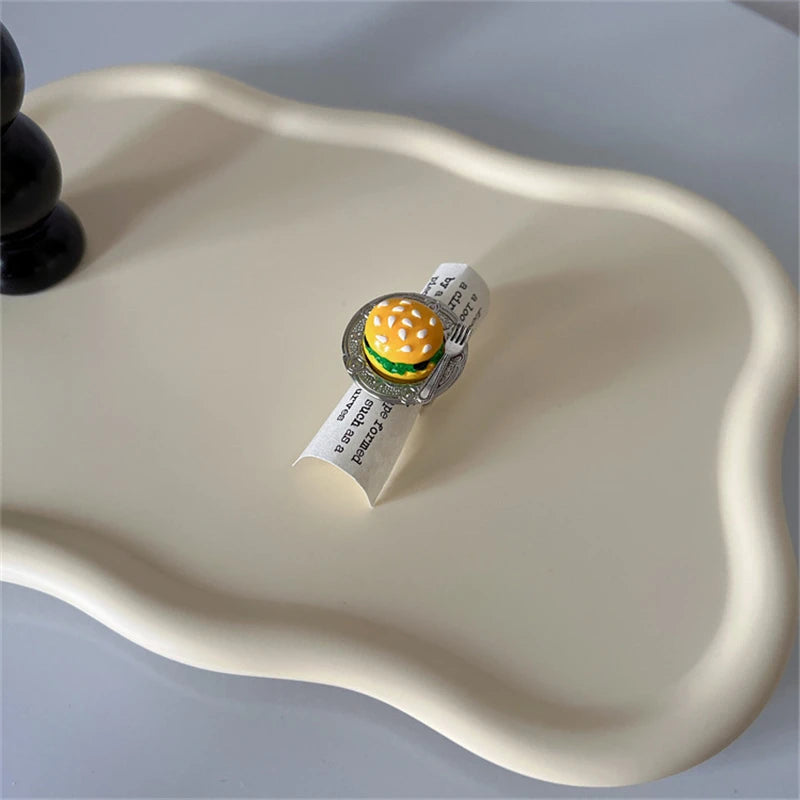 Cute Y2K Cartoon Ice Cream Cherry Fruit Strawberry Cake Chunky Ring Girls Fashion Vintage Aesthetic Charm Jewelry Accessories