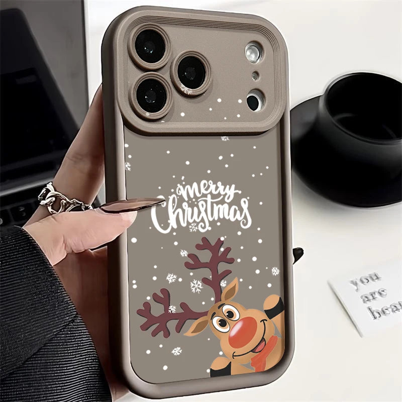 Christmas Elk Print Phone Case For iPhone 17 16 15 14 13 12 Pro Max 16 17 Pro 11 16e 17 Air Shockproof Soft Silicone Cover Funda