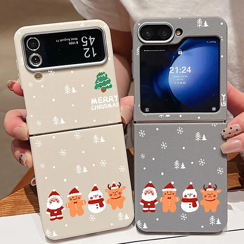 For Samsung Galaxy Z Flip7 FE Flip 7 6 5 4 3 5G Cartoon Christmas Print Case Soft Folding Phone Cover For Samsung Z Flip5 Flip6
