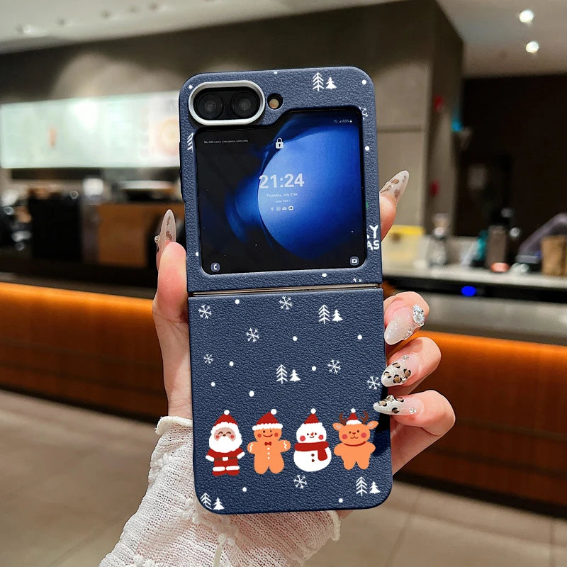 For Samsung Galaxy Z Flip7 FE Flip 7 6 5 4 3 5G Cartoon Christmas Print Case Soft Folding Phone Cover For Samsung Z Flip5 Flip6