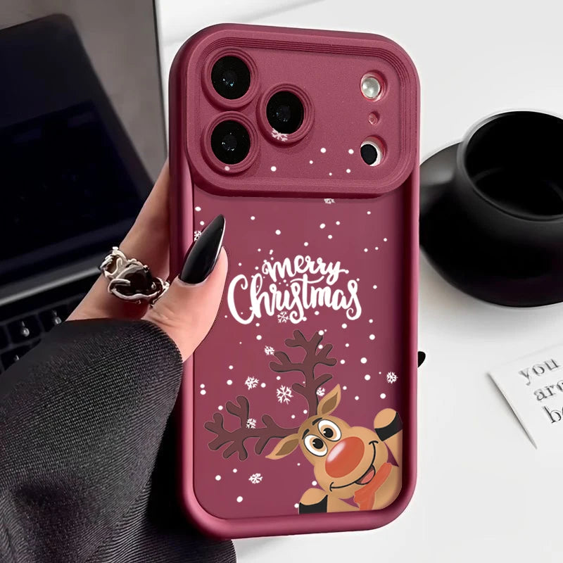 Christmas Elk Print Phone Case For iPhone 17 16 15 14 13 12 Pro Max 16 17 Pro 11 16e 17 Air Shockproof Soft Silicone Cover Funda