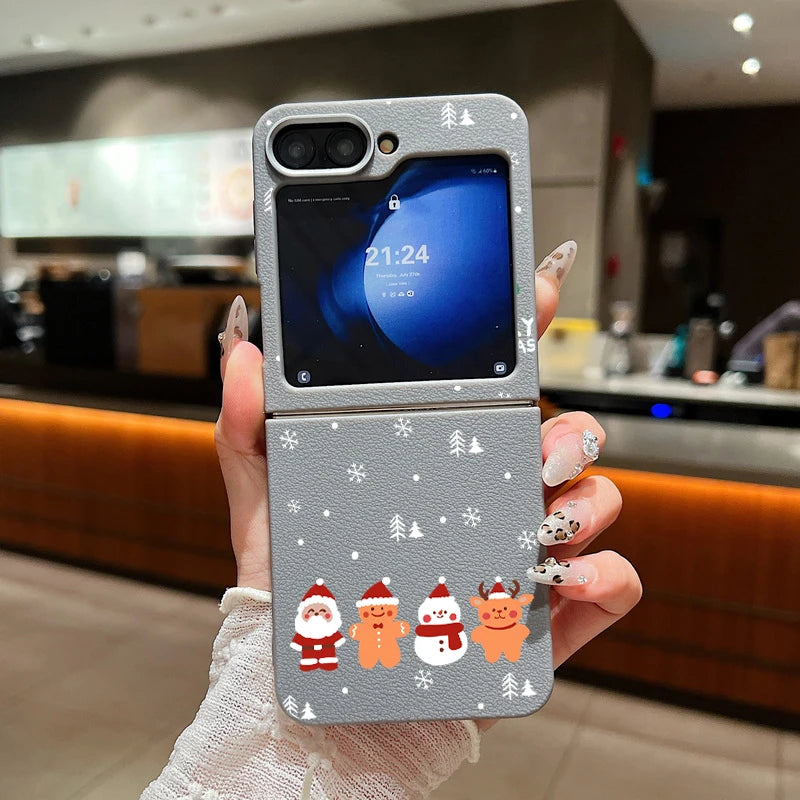 For Samsung Galaxy Z Flip7 FE Flip 7 6 5 4 3 5G Cartoon Christmas Print Case Soft Folding Phone Cover For Samsung Z Flip5 Flip6