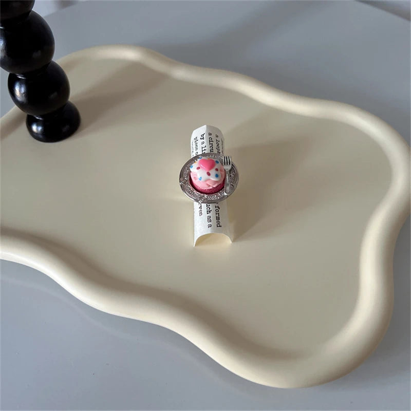 Cute Y2K Cartoon Ice Cream Cherry Fruit Strawberry Cake Chunky Ring Girls Fashion Vintage Aesthetic Charm Jewelry Accessories