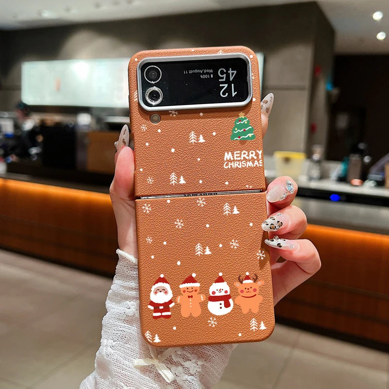 For Samsung Galaxy Z Flip7 FE Flip 7 6 5 4 3 5G Cartoon Christmas Print Case Soft Folding Phone Cover For Samsung Z Flip5 Flip6