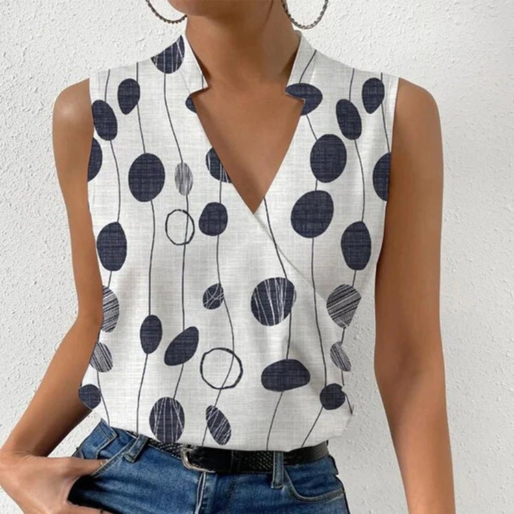 Casual Printed Tops Summer V - neck Sleeveless T-shirt Womens Clothing - StoreTokTikCasual Printed Tops Summer V - neck Sleeveless T-shirt Womens Clothing