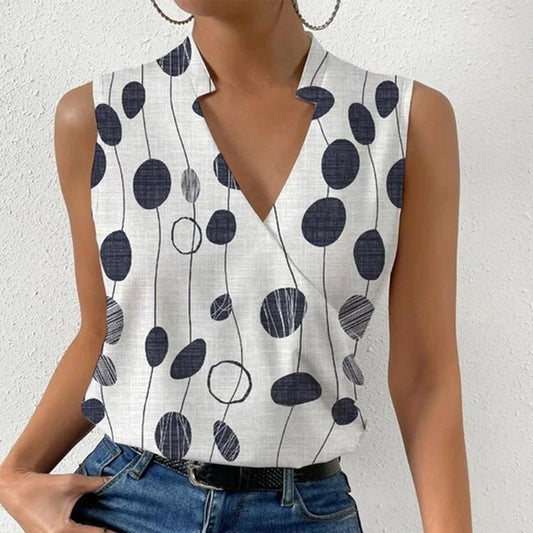 Casual Printed Tops Summer V - neck Sleeveless T-shirt Womens Clothing - StoreTokTikCasual Printed Tops Summer V - neck Sleeveless T-shirt Womens Clothing