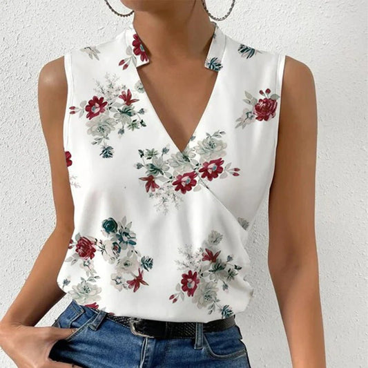 Casual Printed Tops Summer V - neck Sleeveless T-shirt Womens Clothing - StoreTokTikCasual Printed Tops Summer V - neck Sleeveless T-shirt Womens Clothing