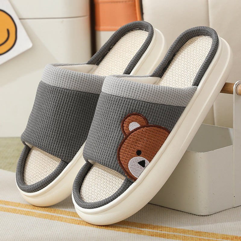 Cute Cartoon Bear Linen Slippers For Women Indoor Non - slip Sweat - absorbent Breathable Slip On Floor Bedroom Slipper House Shoes - StoreTokTikCute Cartoon Bear Linen Slippers For Women Indoor Non - slip Sweat - absorbent Breathable Slip On Floor Bedroom Slipper House Shoes
