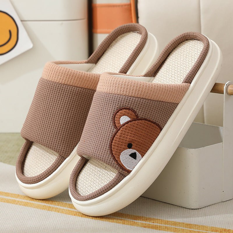 Cute Cartoon Bear Linen Slippers For Women Indoor Non - slip Sweat - absorbent Breathable Slip On Floor Bedroom Slipper House Shoes - StoreTokTikCute Cartoon Bear Linen Slippers For Women Indoor Non - slip Sweat - absorbent Breathable Slip On Floor Bedroom Slipper House Shoes
