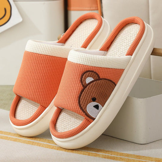 Cute Cartoon Bear Linen Slippers For Women Indoor Non - slip Sweat - absorbent Breathable Slip On Floor Bedroom Slipper House Shoes - StoreTokTikCute Cartoon Bear Linen Slippers For Women Indoor Non - slip Sweat - absorbent Breathable Slip On Floor Bedroom Slipper House Shoes
