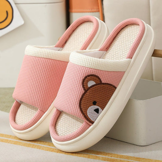 Cute Cartoon Bear Linen Slippers For Women Indoor Non - slip Sweat - absorbent Breathable Slip On Floor Bedroom Slipper House Shoes - StoreTokTikCute Cartoon Bear Linen Slippers For Women Indoor Non - slip Sweat - absorbent Breathable Slip On Floor Bedroom Slipper House Shoes