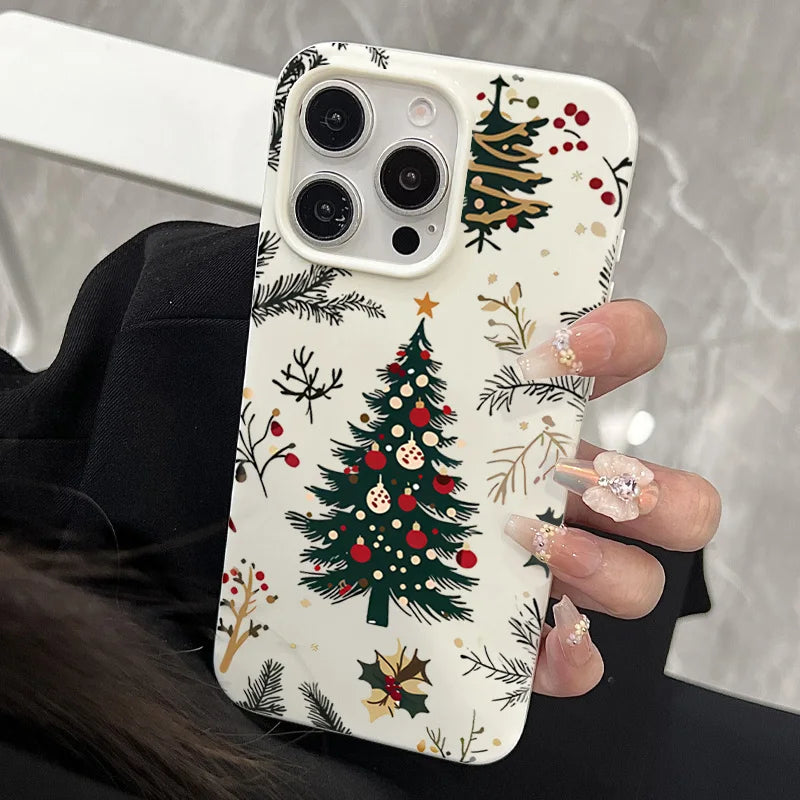 Christmas Winter Snow Tree Cabin Phone Case for iPhone 17 Pro Max Air 16 16e 13 12 14 15 Plus 11 Pro Max Shockproof Soft Cover