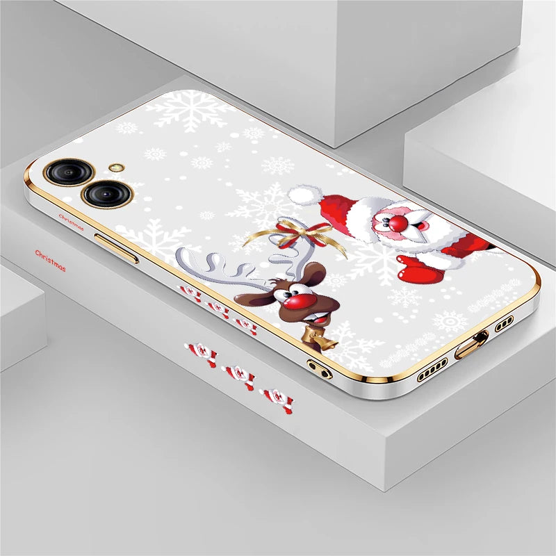 Christmas Deer Printed Phone Case For Samsung Galaxy A06 A03 Core A03S A04 A04S A05 A05S A02 A02S Plating Silicone Cover