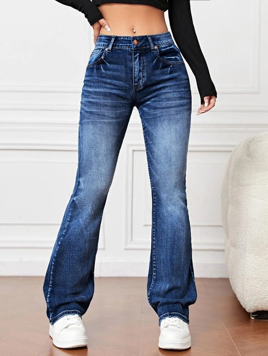 Denim High Waist Loose And Slimming Bootcut Trousers - StoreTokTikDenim High Waist Loose And Slimming Bootcut Trousers