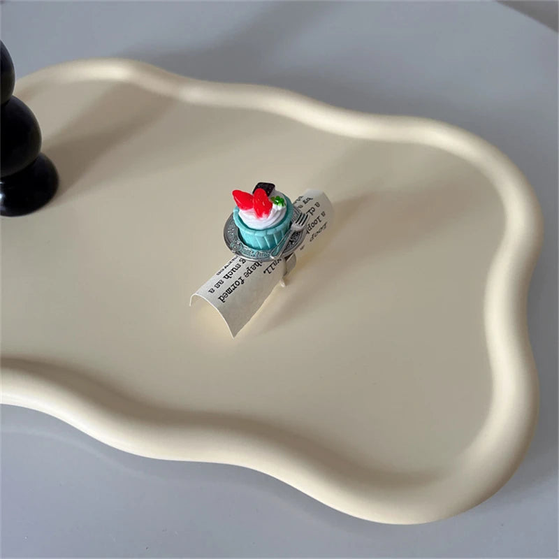 Cute Y2K Cartoon Ice Cream Cherry Fruit Strawberry Cake Chunky Ring Girls Fashion Vintage Aesthetic Charm Jewelry Accessories