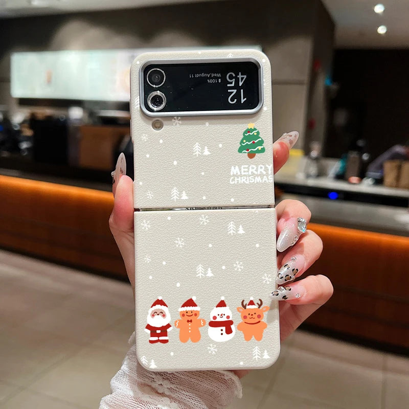 For Samsung Galaxy Z Flip7 FE Flip 7 6 5 4 3 5G Cartoon Christmas Print Case Soft Folding Phone Cover For Samsung Z Flip5 Flip6