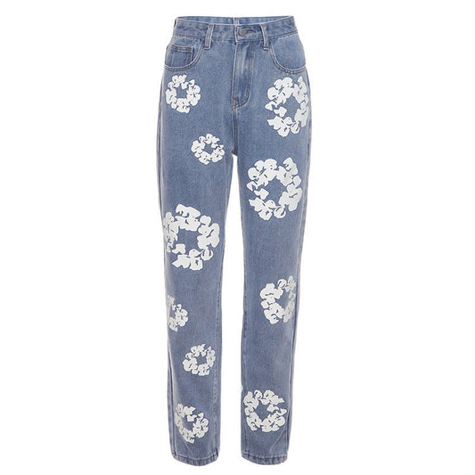 Fashionable Printed High Waist Straight Jeans For Women - StoreTokTikFashionable Printed High Waist Straight Jeans For Women