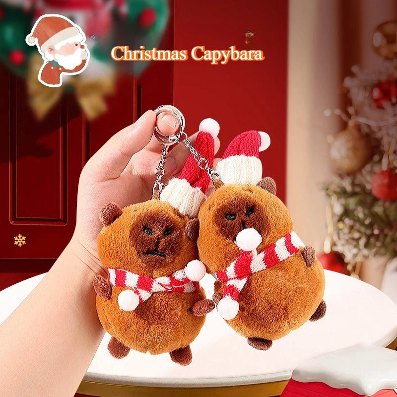 Christmas Plush Capybara Keychain Cute Toy Doll Pendant Versatile Bag Pendant Car Pendant To Give Friends Holiday Gifts