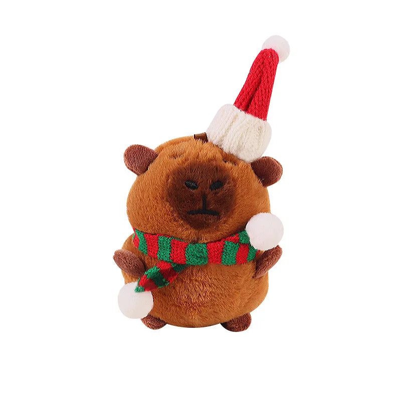 Christmas Plush Capybara Keychain Cute Toy Doll Pendant Versatile Bag Pendant Car Pendant To Give Friends Holiday Gifts