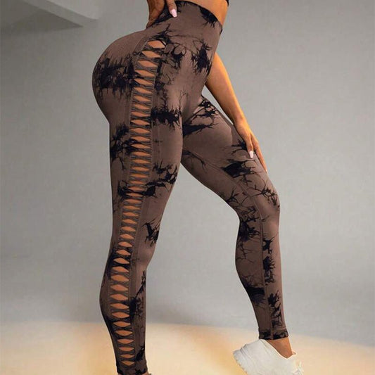 Hollow Tie Dye Printed Yoga Pants High Waist Butt Lift Seamless Sports Gym Fitness Leggings Slim Pants For Women Tight Trousers - StoreTokTikHollow Tie Dye Printed Yoga Pants High Waist Butt Lift Seamless Sports Gym Fitness Leggings Slim Pants For Women Tight Trousers