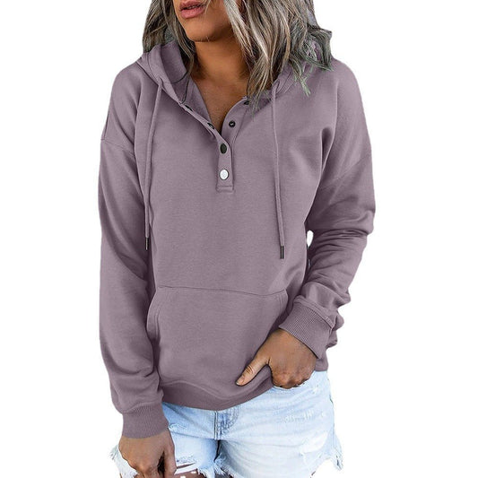 Long - sleeved Hooded Sweatshirt With Pockets Fashion Casual Button Drawstring Design Hoodie Top Spring And Autumn Sports Clothing For Women - StoreTokTikLong - sleeved Hooded Sweatshirt With Pockets Fashion Casual Button Drawstring Design Hoodie Top Spring And Autumn Sports Clothing For Women