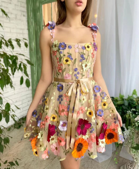 Three - dimensional Flower Embroidery Dress Summer Fashion Sweet A - line Suspender Dresses For Womens Clothing - StoreTokTikThree - dimensional Flower Embroidery Dress Summer Fashion Sweet A - line Suspender Dresses For Womens Clothing