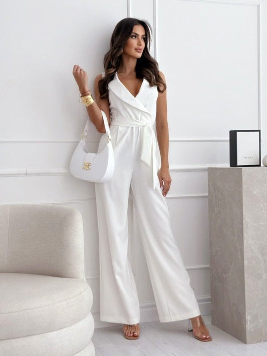 V - neck Sleeveless Jumpsuit With Belt Design Summer Fashion Trousers Women's Clothing - StoreTokTikV - neck Sleeveless Jumpsuit With Belt Design Summer Fashion Trousers Women's Clothing