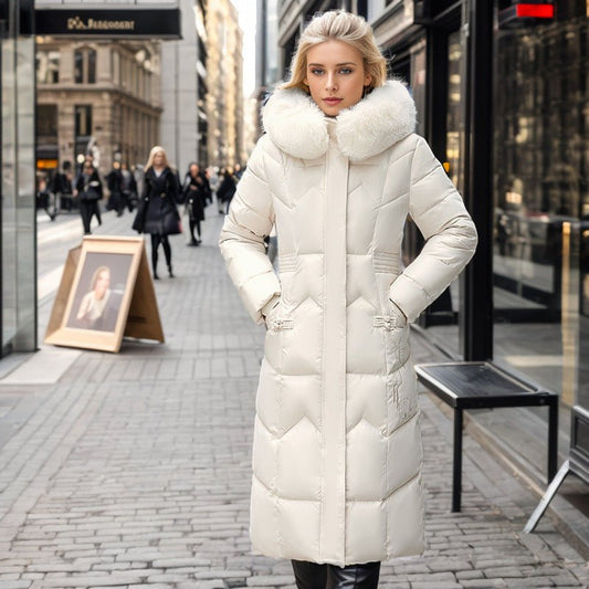 Winter Long Coat With Thickened Fur Collar Straight Slim Cotton - padded Jacket Women - StoreTokTikWinter Long Coat With Thickened Fur Collar Straight Slim Cotton - padded Jacket Women