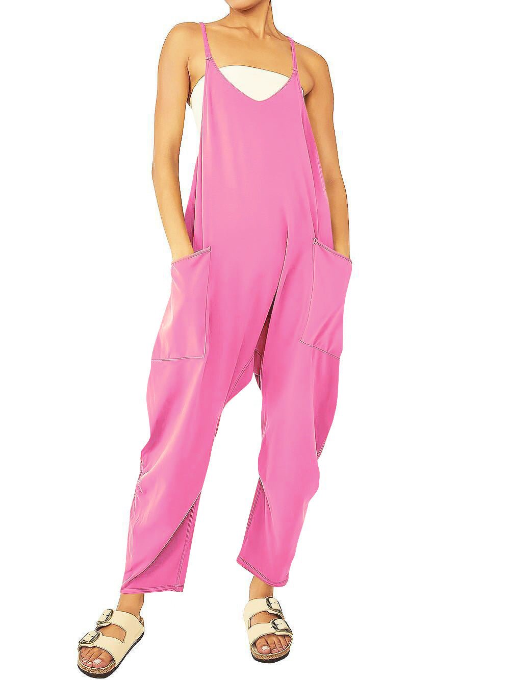 Women's Pocket Spaghetti Straps Knitted One - piece Trousers - StoreTokTikWomen's Pocket Spaghetti Straps Knitted One - piece Trousers