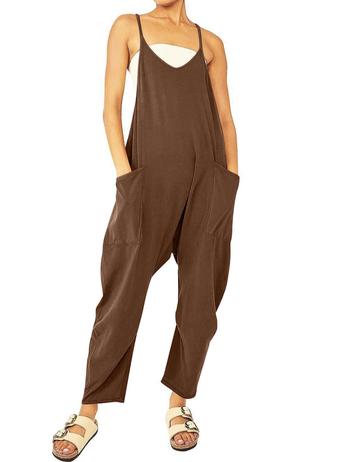 Women's Pocket Spaghetti Straps Knitted One - piece Trousers - StoreTokTikWomen's Pocket Spaghetti Straps Knitted One - piece Trousers